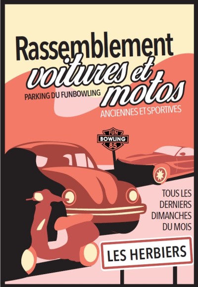Rassemblement voitures et motos et Vespas