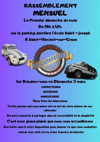 Rendez-vous mensuel de l'Amicale des 2 & 4 roues all generations